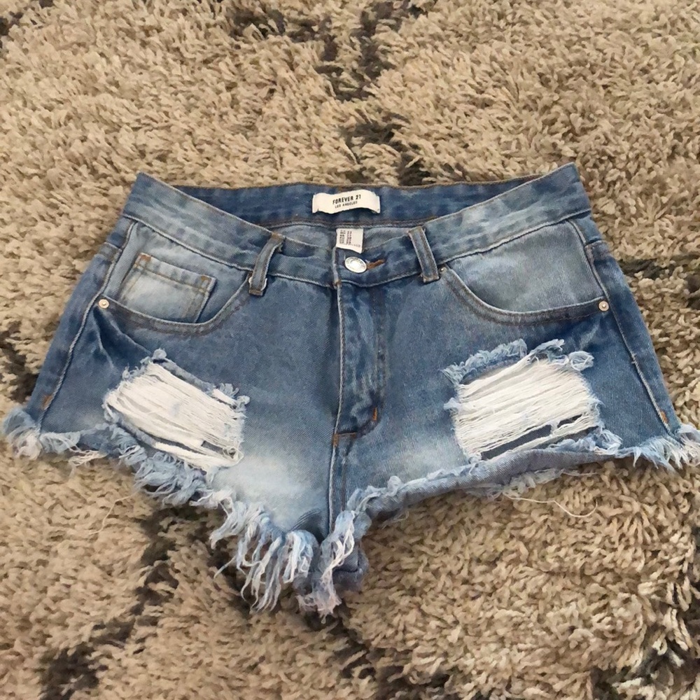 Distressed denim shorts